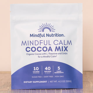 Mindful Nutrition Mindful Calm Cocoa Mix pouch with calming ingredients like L-Theanine and GABA